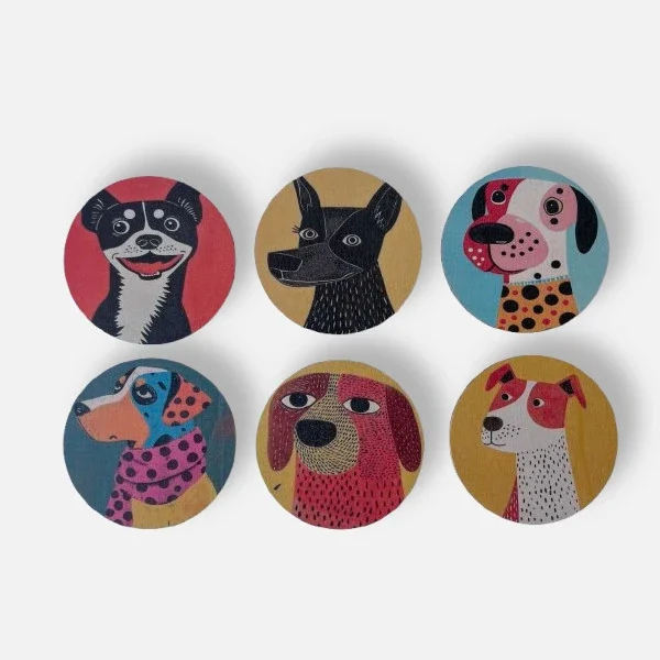Set Posavasos Dog Club – Madera pintada